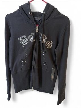 BCBGMaxAzria Black Stud-Embellished Zip Hoodie ✨